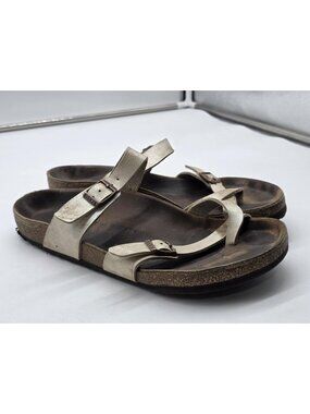 Birkenstock Mayari Sandals Womens Size 9 Gold Strappy Cork Footbed Comfort Shoes